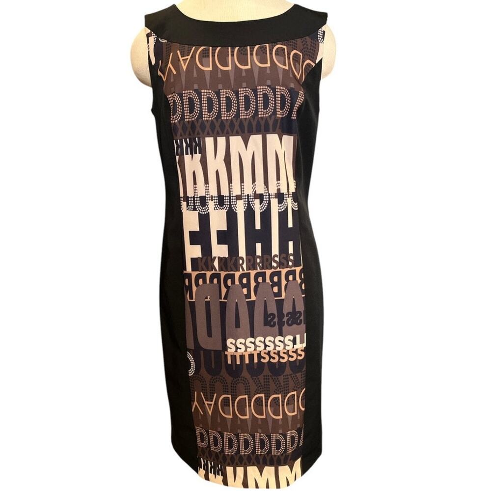 bpc Alphabet Lettering Typeface Shift Dress Size 8 Black Brown Tan Unique Artsy